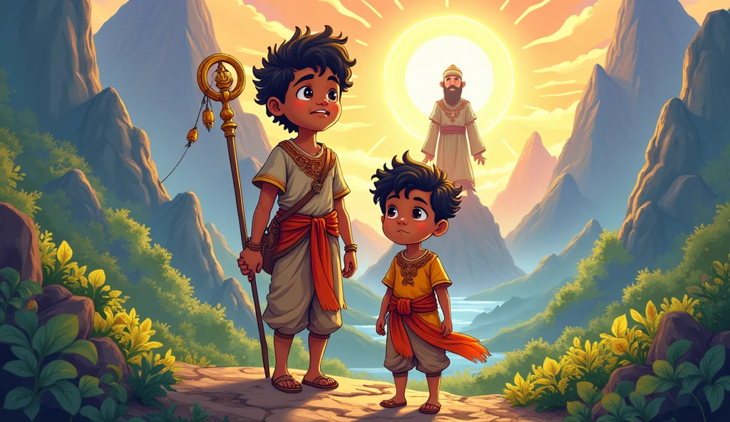 Sadhu Baba gave the responsibility of this quest to two young men Suraj and Chandra. He felt that both the brothers have truth and dedication in their hearts, and they will get success in this quest. cartoon image