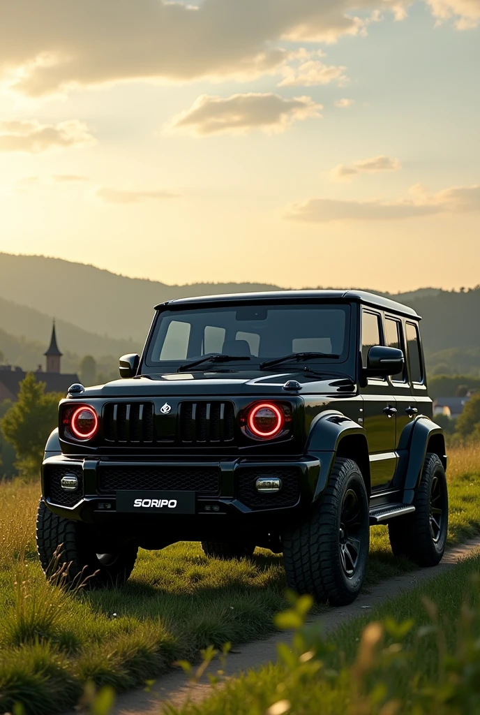 black Mahindra Scorpio S11 in Germany background with red headlight full z black