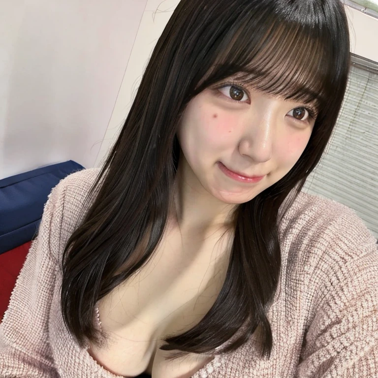 One person, Long Hair, High resolution, masterpiece, Accurate, Anatomically correct, 最High quality, detailed, High detailed, High resolutionモデル, High quality, quality, One person, blush, gauze, Long Hair, Large Breasts, smile, Wide-angle shot, accessories, far and near method、Pornographic images、blush、Embarrassed、Completely naked、(orgasm face:1.5) 、masturbation、pussy juice、like facial、cum in hair