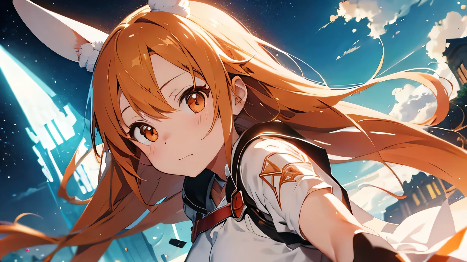 Highest quality, cute, Fluffy white bunny ears,Orange Hair,Brown eyes,Sword Art Online Asuna&#39;s outfit