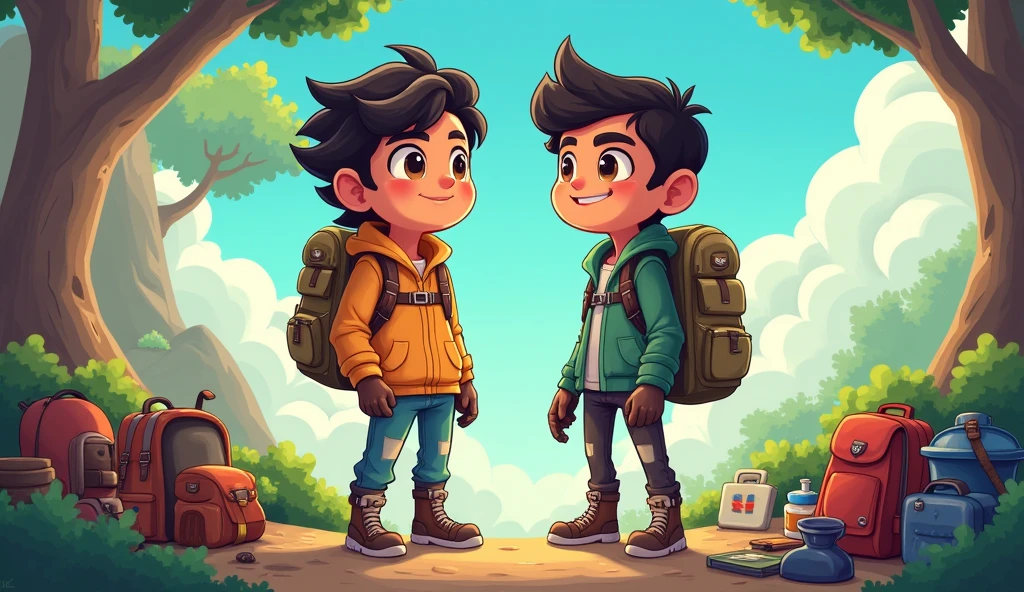 Suraj and Chandra prepared for this quest together. They gathered the necessary materials, such as food, medical supplies, and tools for a safe journey. At the same time, they decided to cooperate with each other, forgetting their personal differences. cartoon image
