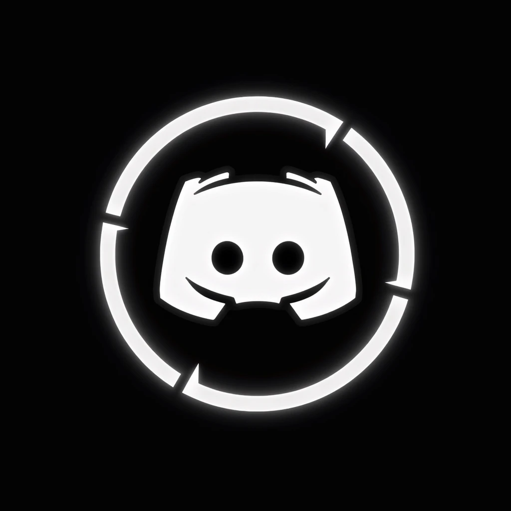 A gamer, counter-stiker-themed logo for Discord.ink. The logo features a black background with a white logo in the center. The logo is a stylized logotipo DISCORD with a white circle around it. The circle is surrounded by a white border with a black background. The logo is complex and elegant, with a modern feel that is perfect for Discord.ink's brand.