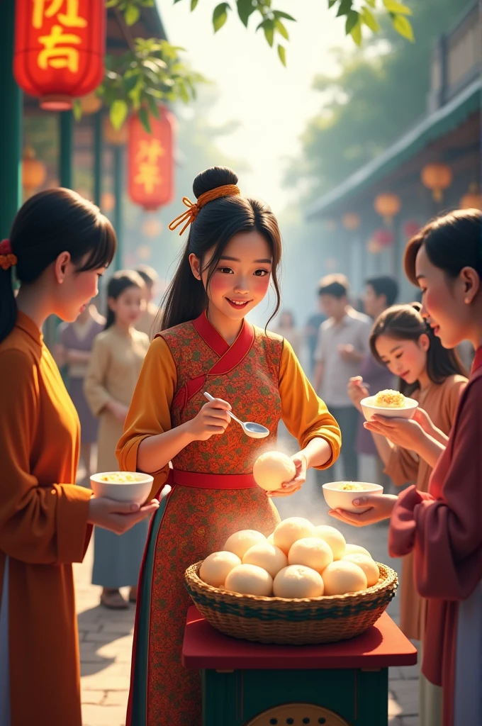 Picture of a Bua Loi vendor serving Bua Loi to customers.