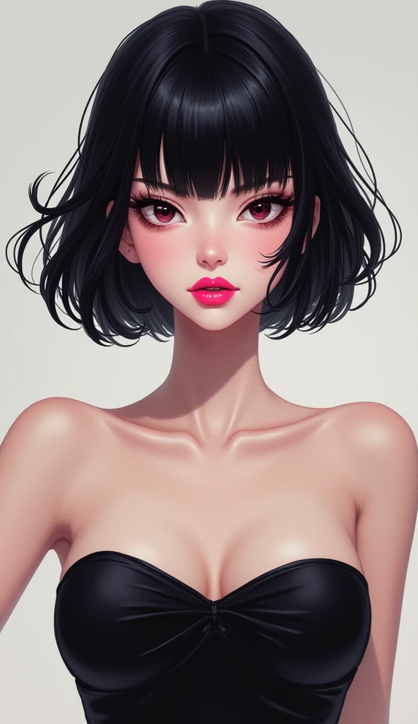 Bob Hair, Black Hair, One person,  Pink Lips, dress,Character portrait、whole body、Facing forward
