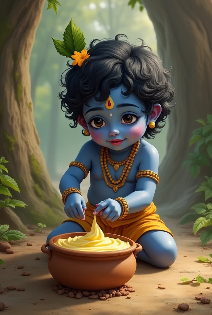 Little Krishna eat makkhan from handi