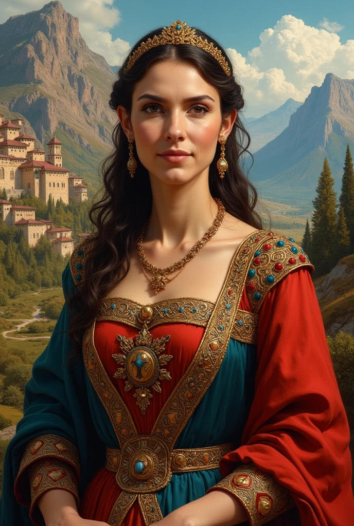 Draw Parandzem.She was queen of Great Armenia.She was 60 years old,beautifull,kindearted and patriotic.She lived during 4-5th centuries.She was Armenian.Draw Armenia in background