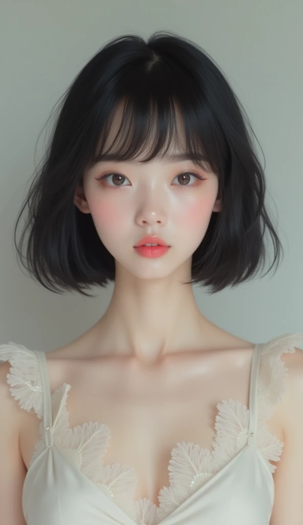 Real、live-action、Bob Hair, Black Hair, One person,  Pink Lips, dress,Character portrait、whole body、Facing forward