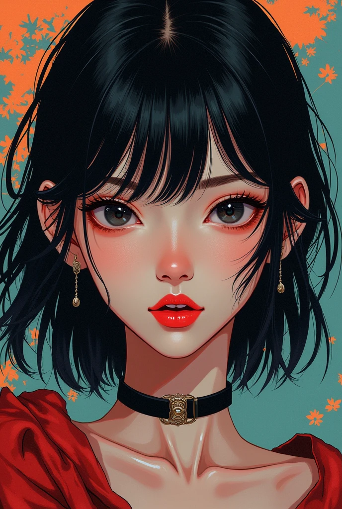 1 single girl, lip, Random color,Black hair, manhwa