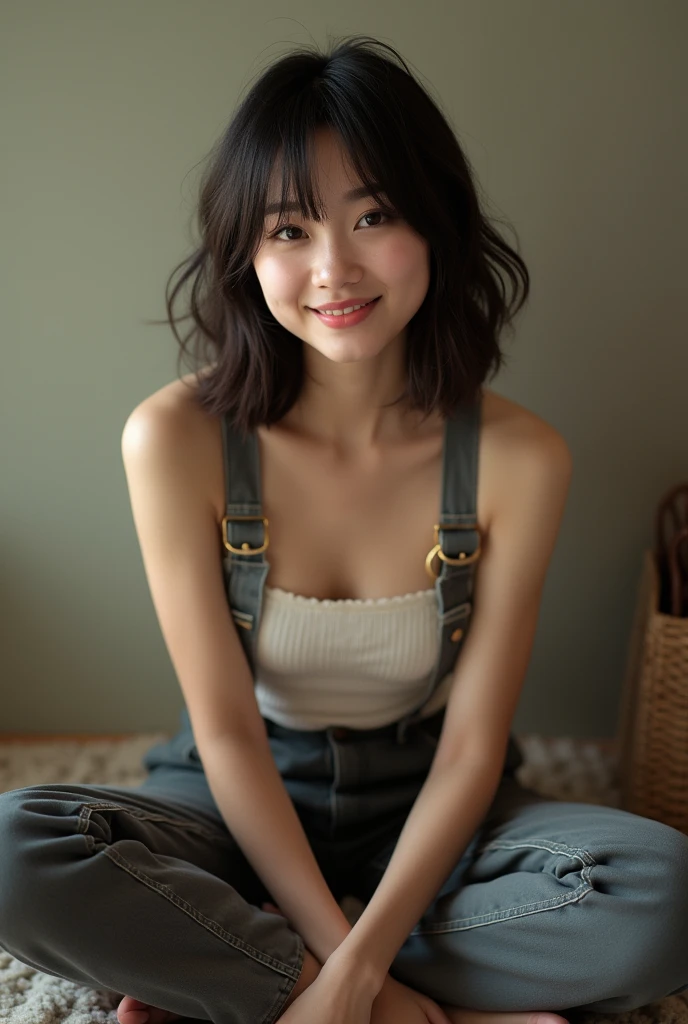 (((one person,alone))),(Very realistic photos, high resolution, detailed face, beautiful eyes) Japanese woman, 30 years old, Cute face, good physique, Hair style, Take a photo book,healthy body,thigh、Flip、Depth of writing region,trousers、Narrow eyes,Smiling softly、Boa Hancock Cosplay、backlight、Sitting cross-legged