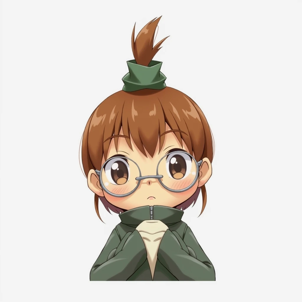 Create a girl hirono figure, with glasses, ponytail