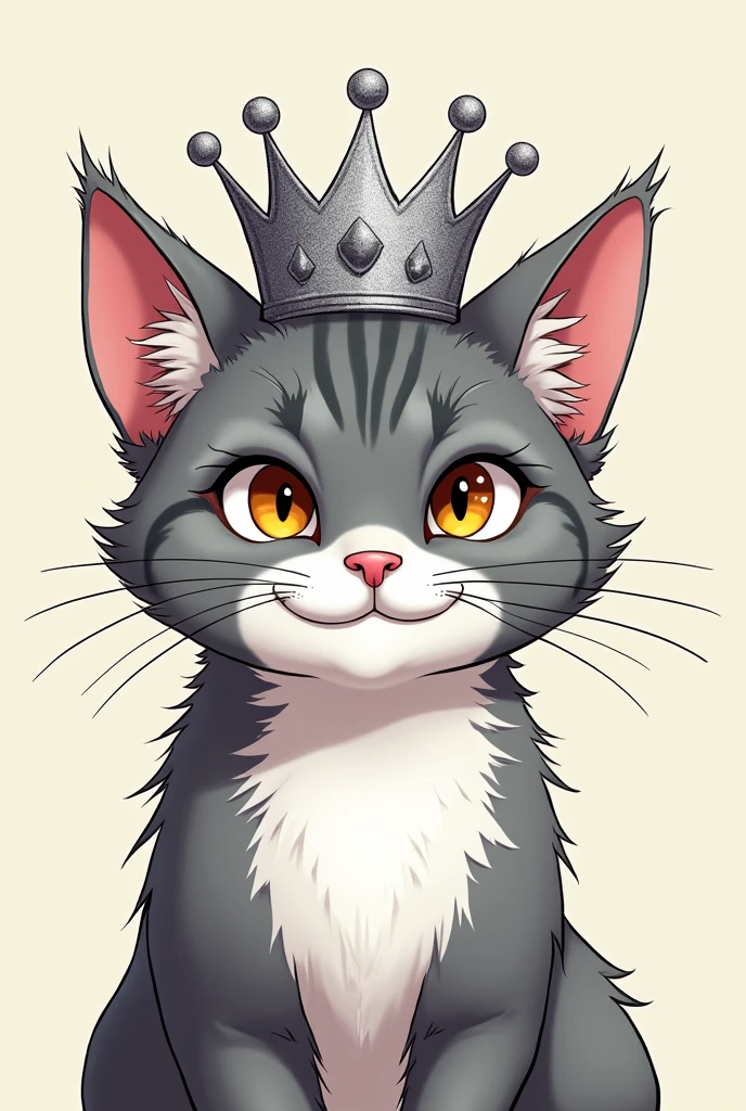 emote twitch d un chat gris et blanc syberien qui fait un clin d oeil avec une couronne en argent en dessin manga