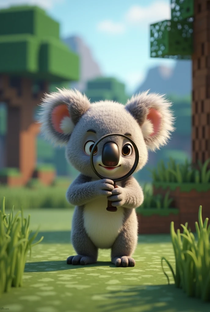 Minecraft koala with a magnifying glass