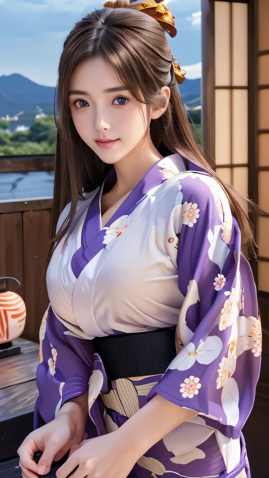 Non-NSFW、Real、(Highest quality), (masterpiece)、Ultra-high resolution、RAW Photos, (upper body), (Night festival:1.5), Fantasy、Looking into the camera、alone、(elemental Sylph:1.1), Beautiful Spirit、Super Beauty, (Mature:1.2), (20years-old:1.2)、Moisturized Skin、Perfect model body、Beautiful Eyes、Big eyes, (brown eyes:1.2)、Inconspicuous tear bags、(slim:1.2)、No bra、Beautiful fingers、Very long hair、highly saturated photos, clavicle, Splash, attractive,skinny, (smile:1.1), no_panties, (Large Breasts:1.2), Nipples, (brown hair), (Waist-length hair:1.5), Small Ass, lips, (yukata:1.6), (Sandals:1.1), (Several poses:1.1)