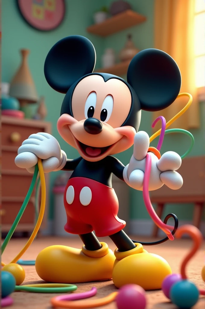 Mickey mouse playing rubber bands