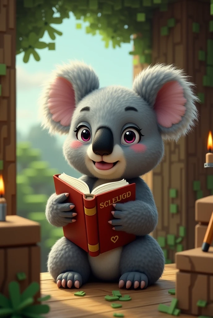 Minecraft koala with book and pencil
