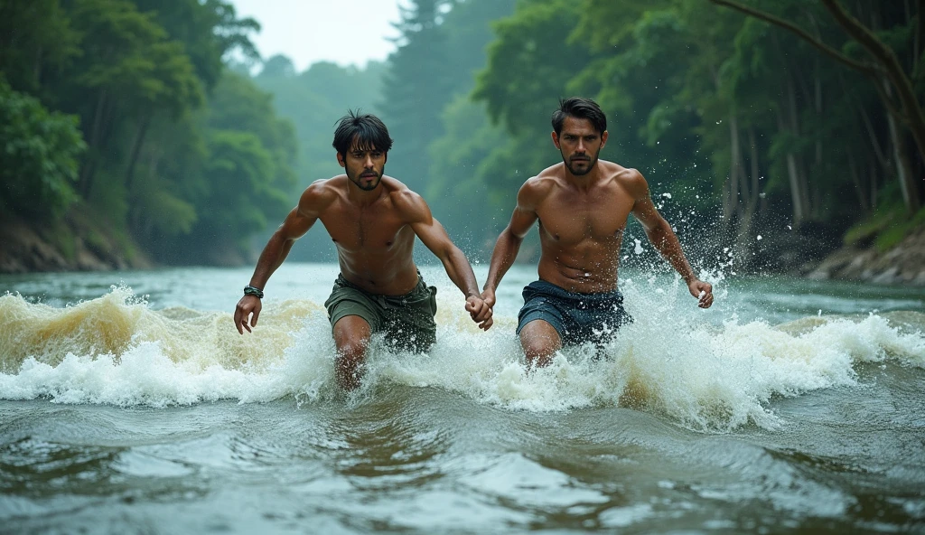 After the two young men crossed the forest, they had to cross a river that was swollen due to a flood. The currents in the river made their journey even more difficult.