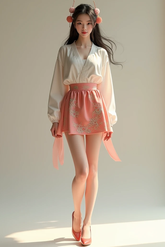 The Girl Next Door,,beautiful girl,Hanfu mini skirt,whole body,high heels