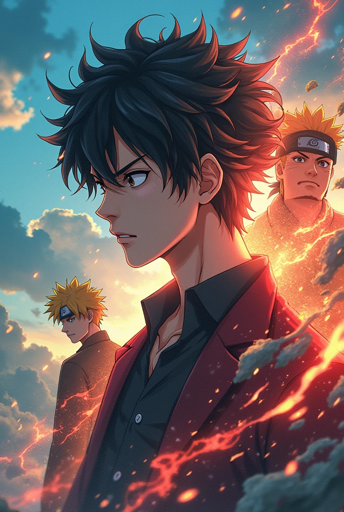 Profile picture for YouTube channel named iruma domain with background of luffy naruto and gojo full hd