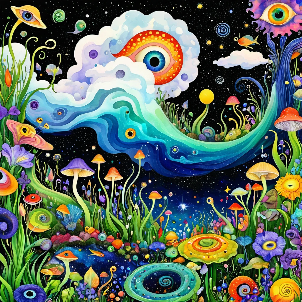 1snails小屋,Artist from the stars,Colorful black,A World of Color,dopamine,mouth,cloud、snails、iris、fish、Tentacles、bird、eye、diatom,Abstract Mosaic,Autistic people々Depicting the inner world of,Spatial Sense,blank,interesting,Innocence,Psychedelic Art,
