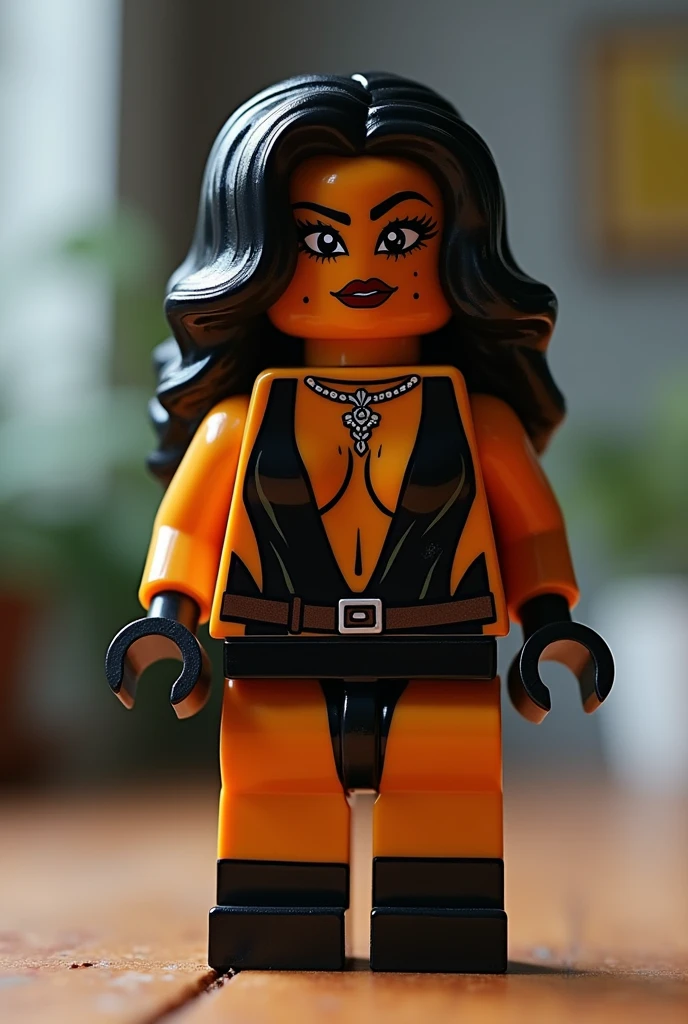 Make a lego of sassy girl with latina make up her clothes is sexy and a skin of a bit white whole body lego body not so revealing 