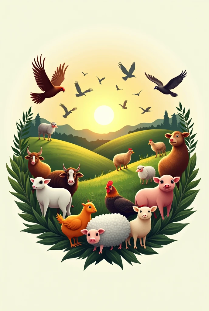 Image with various animals and birds in an agricultural company logo