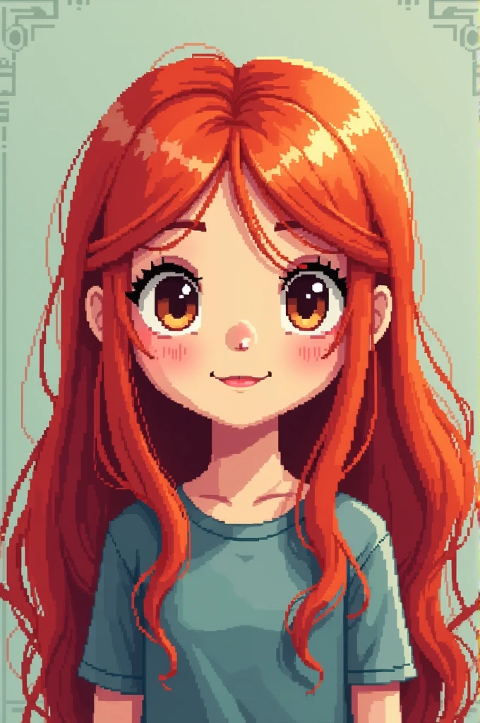 Create an image in the 8bit graphic style of a girl. A must be , and must have long red hair.