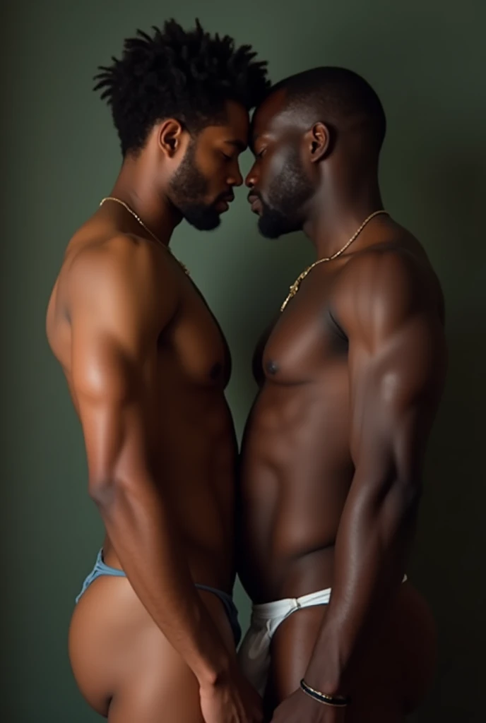 completely naked woman having a threesome, watches as her two lovers, black men making love, one of them penetrating the other