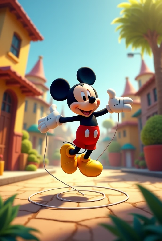 Mickey mouse playing jumping rope
