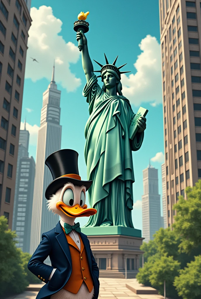 A spade card High buildings 888 Rich Uncle Duck cartoon The Statue of Liberty A CLOVER