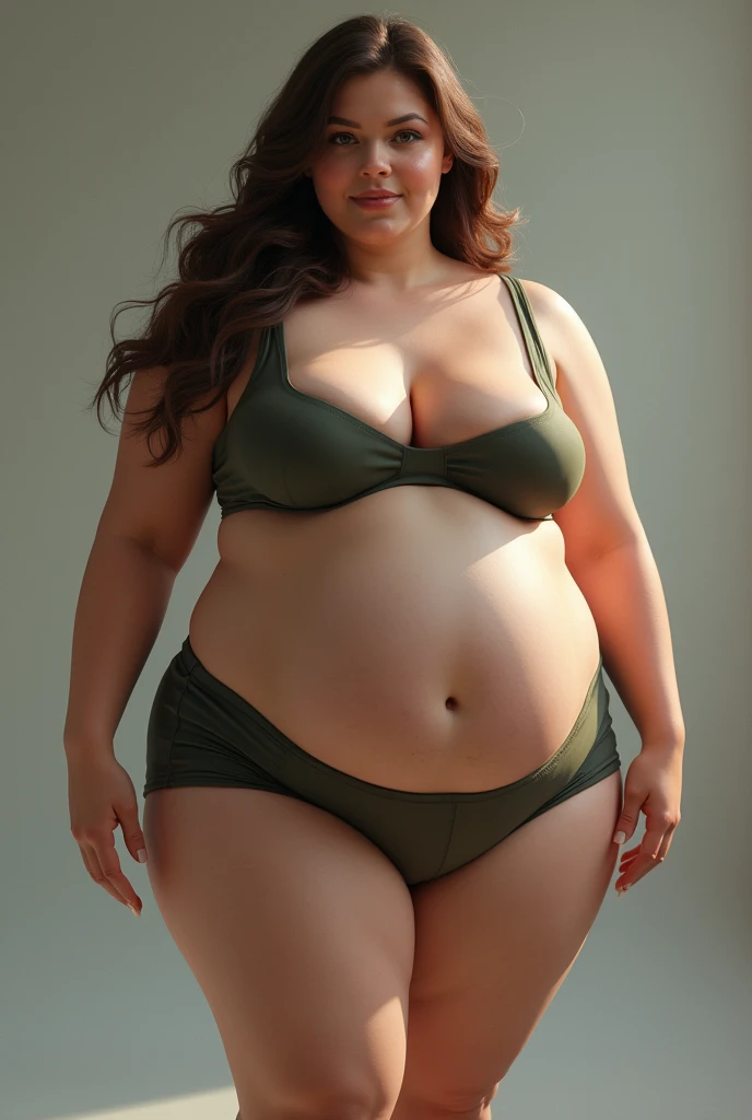 masterpiece, best quality, Super Detail, 4K, 1 girl, extremely fat, ssbbw, unhumanly large breasts, enges Tanktop, short shorts, Brown hair, Very fat belly and fat legs, Long hair
