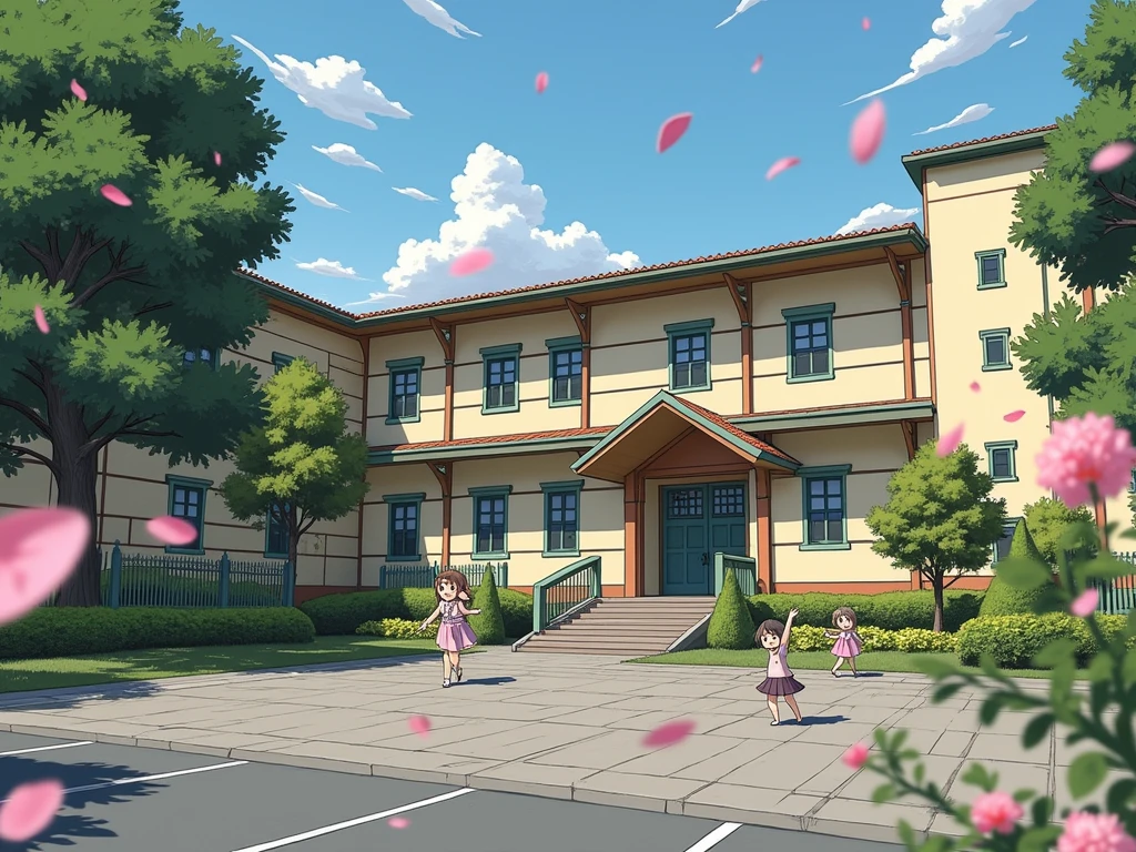 Make this school into anime don't put other elements and design just create this like anime 