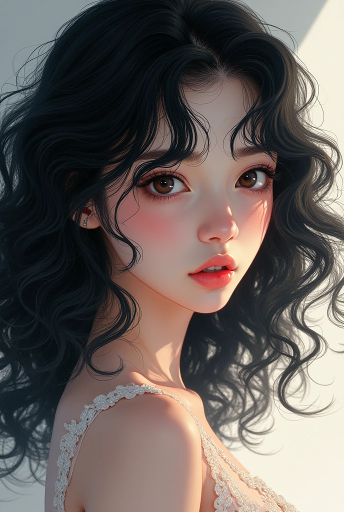    girl, manhwa, girl, , black curly hair, beautiful 