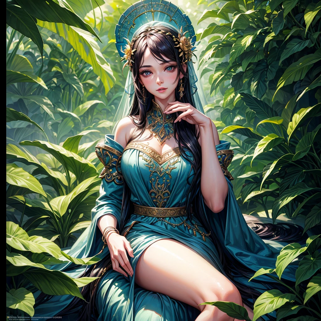 a girl in a lush garden, beautiful detailed eyes, beautiful detailed lips, extremely detailed eyes and face, long eyelashes, elegant pose, sunlit, vibrant colors, cinematic lighting, 8K, detailed painting, concept art, photorealistic, award winning