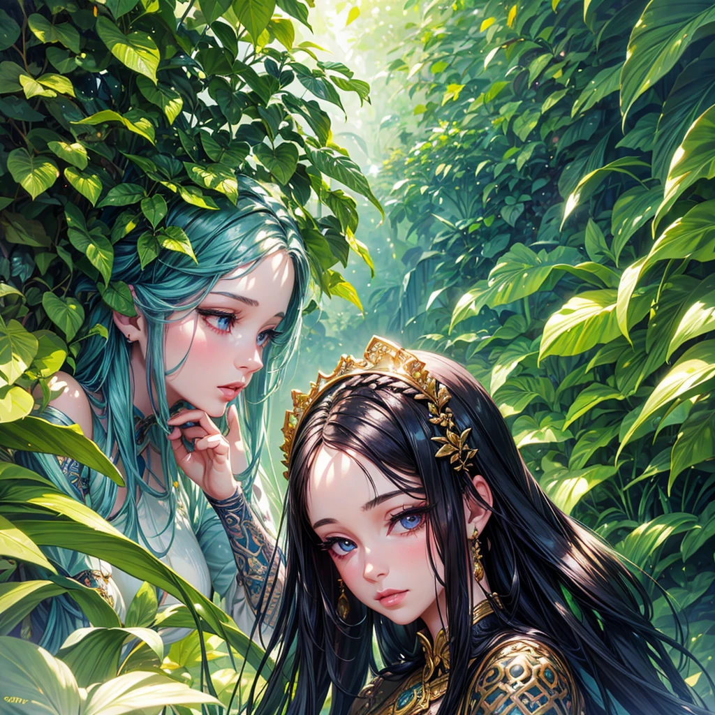 a girl in a lush garden, beautiful detailed eyes, beautiful detailed lips, extremely detailed eyes and face, long eyelashes, elegant pose, sunlit, vibrant colors, cinematic lighting, 8K, detailed painting, concept art, photorealistic, award winning