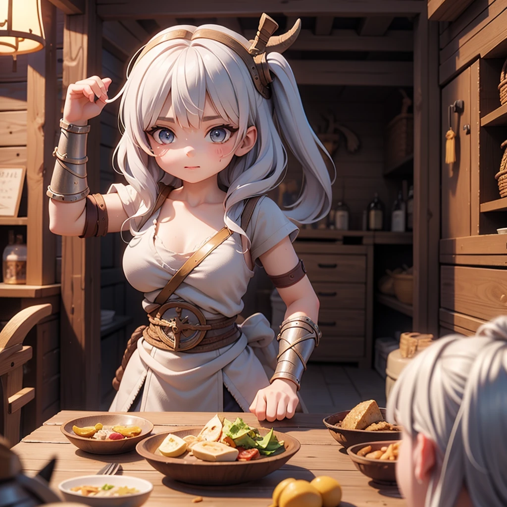 Viking pirate girl warrior、Ancient Viking Galley、