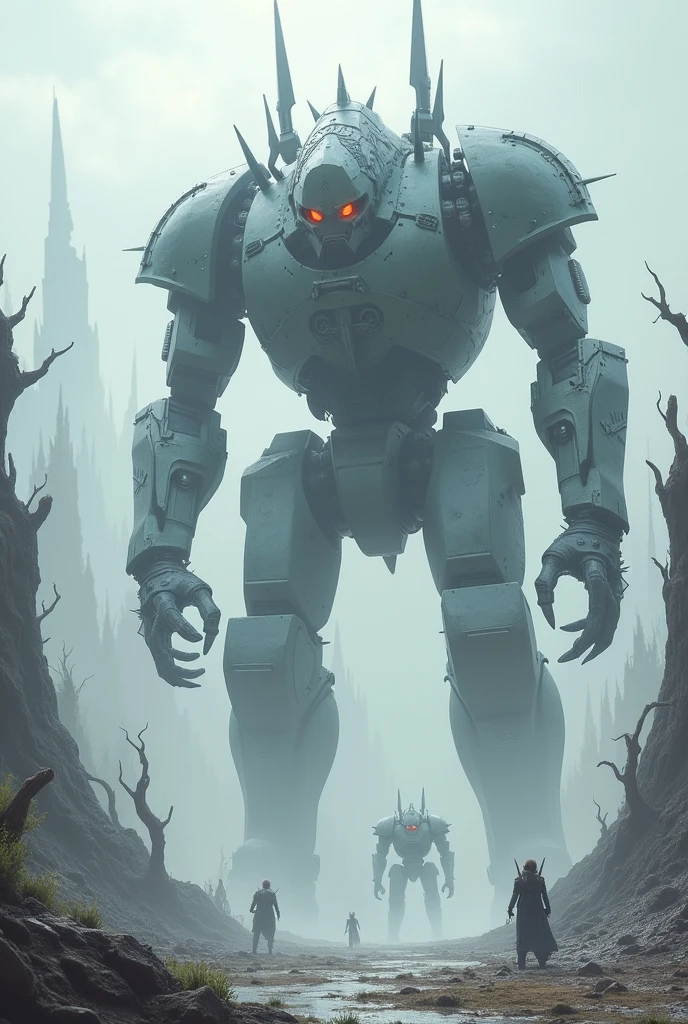 Iron monster army in white horror place