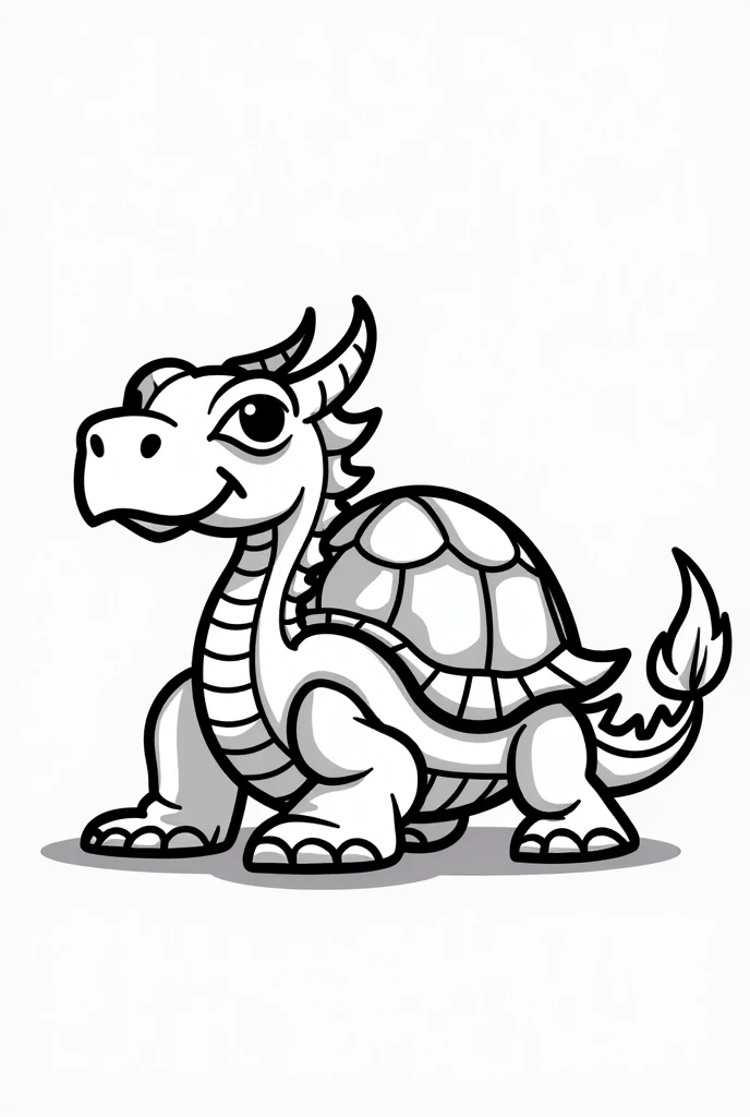 Doodle art of a Chinese Mythological Dragonic Turtle Facing Front,non-realistic, bold line shapes only, black and white, cartoon style,