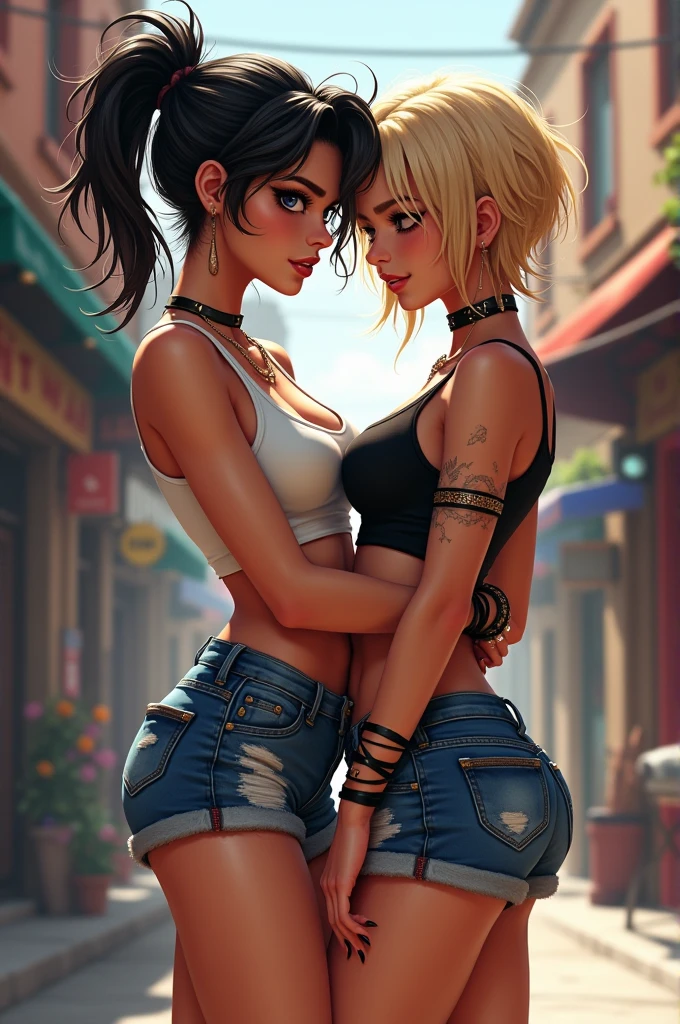 Bad girl in shorts with cute boy