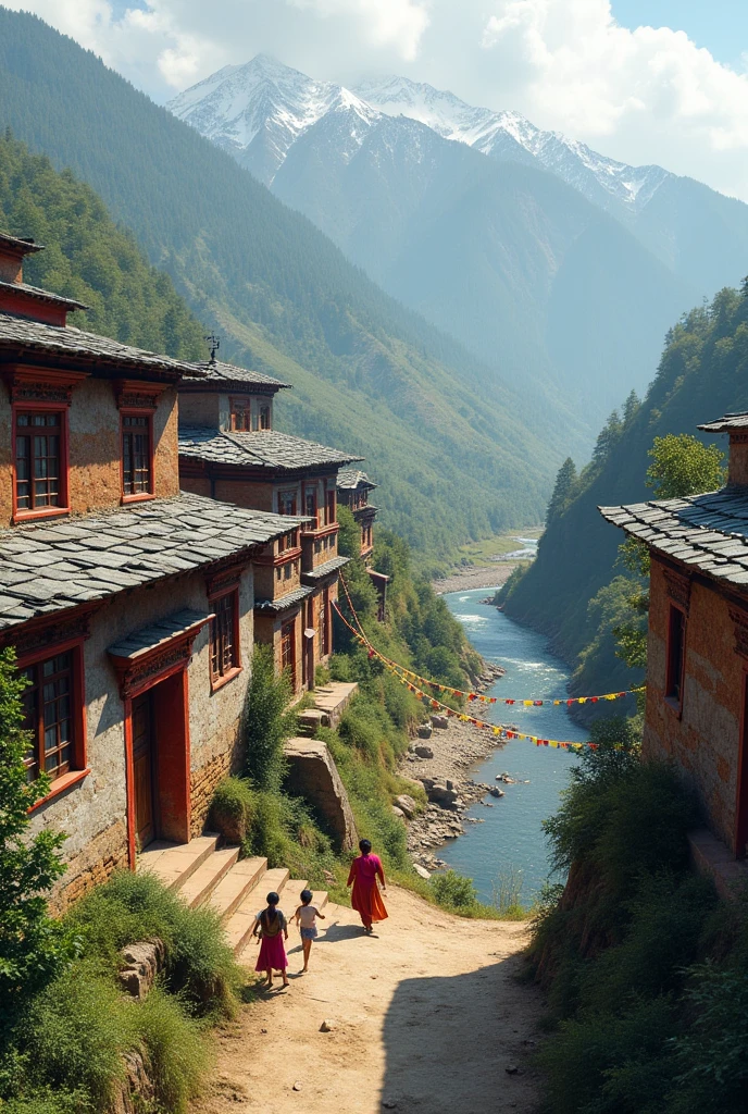 Bhutanese community with mud houses small doors