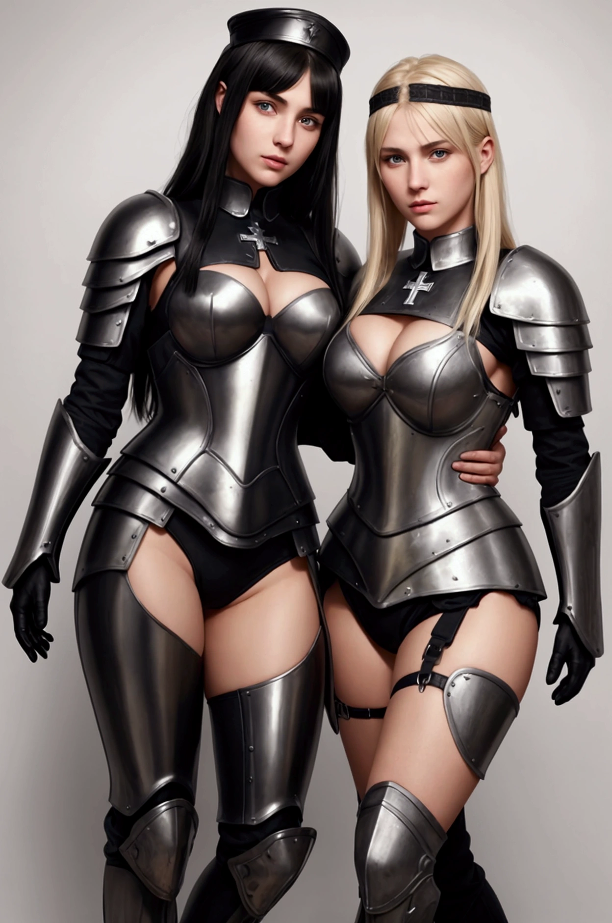 2 females, sisters portrait, break: 1 sister, german womens, blonde, catholics, nazi , black hair,blondes perfect face, detailed face, warriors roman, using sexy armor , soft lesbians, sexy, full body, break: 2 sister, german womens, black hair, catholics, nazi , black hair,blondes perfect face, detailed face, warriors roman, using sexy armor , soft lesbians, sexy, full body