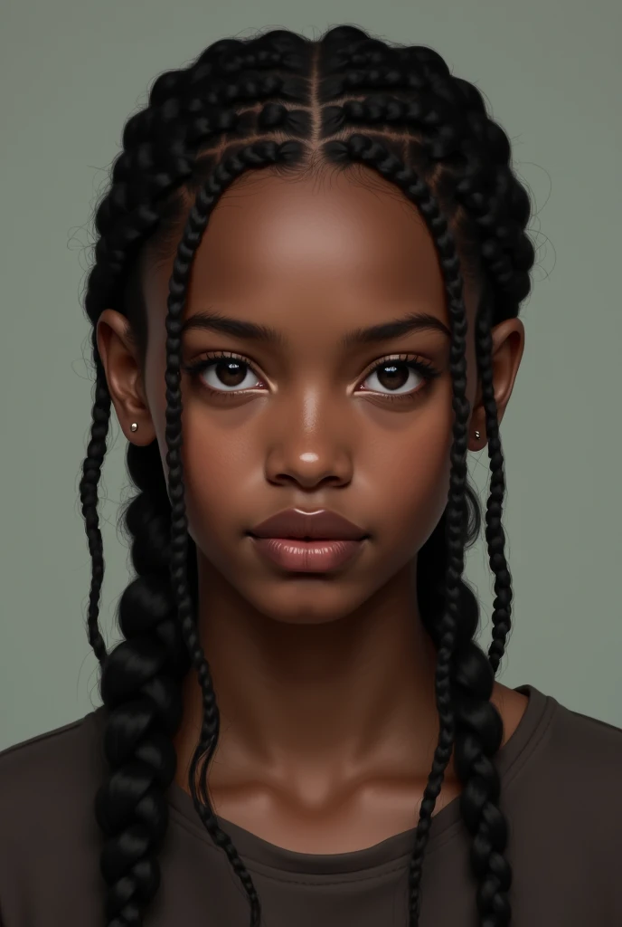 cute, Dark skin, ager, beautiful face, deep ebony, showing breasts, braided Afro ponytail , SFW