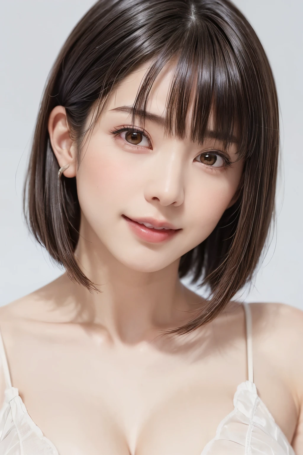 (software:1.8、masterpiece, Highest quality),1 person, alone, hyper Realistic, Realistic,Realistic, Looking at the audience, Light brown eyes:1.4,Brunette Short Bob Hair with highly detailed shiny hair, Brightly colored winter clothes, Lepangas:1.4), Outdoor, Mouth closed, Upper Body、big chest eye、eyelash、{Hugeな|big chest|Hugeなな|Mega} whole :2, chestの谷間:2、(((big chest eye、Short Bob Hair、Highlights from Students、Looking at the audience、She is very beautiful and cute、Show me your ears、Long neck、smile、Close your mouth and smile、Bangs and beautiful teeth)))、Ideal body type、(Nothing is drawn、A very beautiful pure white background:1.6)、美しいLong neck:1.4、(({Huge|big|Hugeな|Mega} chest, chestの谷間:2、Upper Bodyは服を着ていない:1.6))、(((Portraiture:2)))、Perfect Anatomy