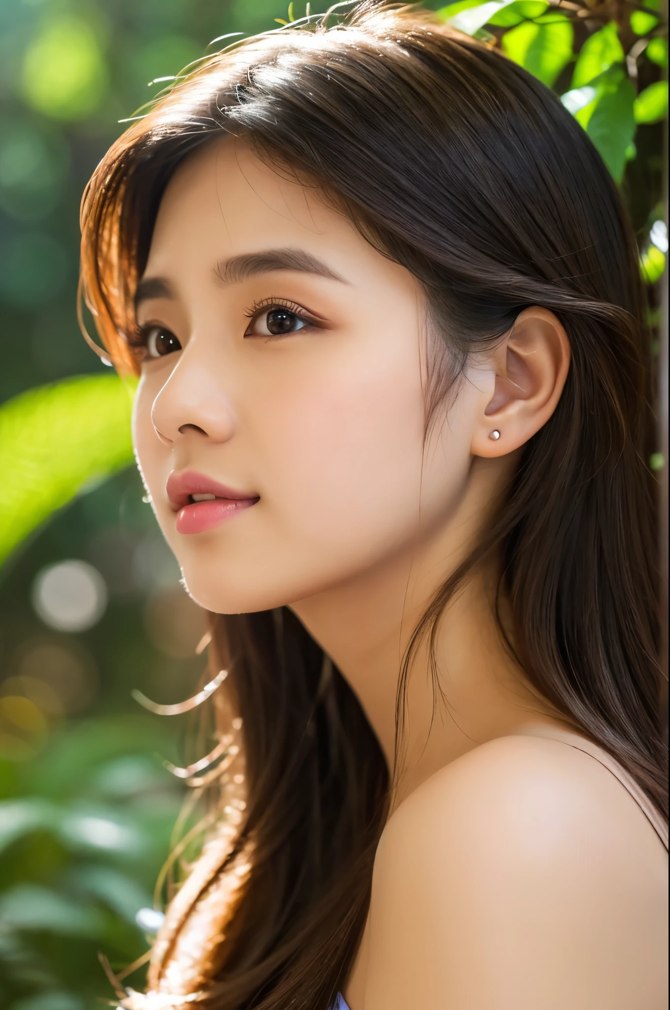 a cute thai girl, outdoor selfie, beautiful detailed eyes, beautiful detailed lips, extremely detailed face and features, long eyelashes, intricate facial features, soft lighting, vibrant colors, natural surroundings, artful composition, photorealistic, 8k, best quality, masterpiece