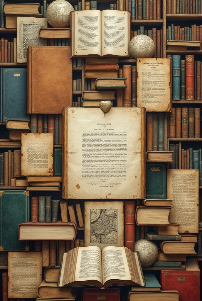 Collage art about library material conservation, material conservation strategies, full of elements
