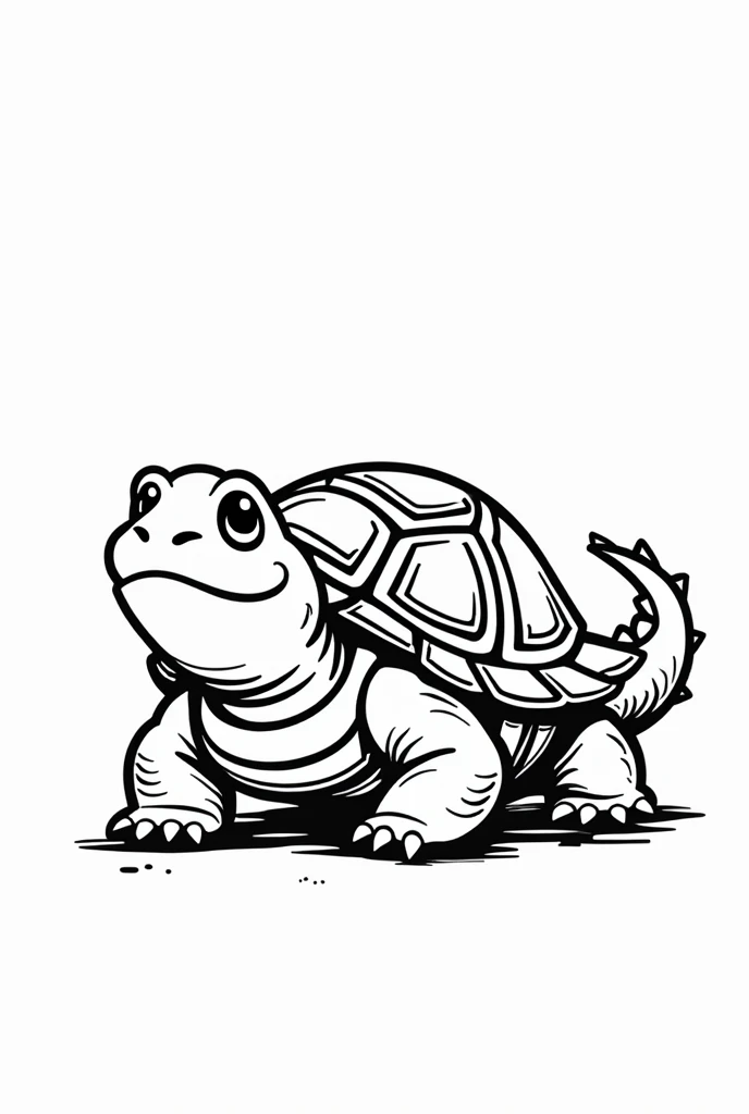Doodle art of a Chinese Mythological Dragonic Turtle Facing Front,non-realistic, bold line shapes only, black and white, cartoon style, facing the screen, 1 dimensional