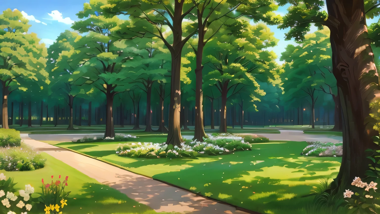Trees in a green park々I'm walking along a road overgrown with。, Anime Rush John 8k Woods, Park Background, anime Background Art, Background Art, sunny Park Background, Anime countryside landscape, Anime Nature, Background Artwork, Anime Background, beautiful Anime Scenery, Detailed Landscape — Width 672, Anime Scenery, Anime Nature wallpap, anime landscape wallpapers, Park scenery