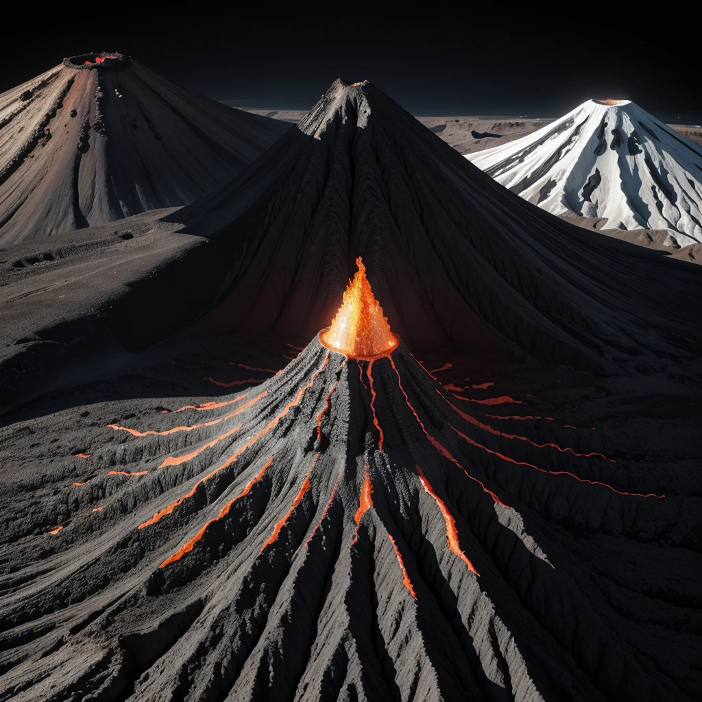 A black and white illustration of a volcano symbol with lava coming out of it. The middle of the volcano is cut out to form the letter "V", which is highlighted in the center of the volcano. The overall design is simple and clean, with a high contrast between the volcano and the background.