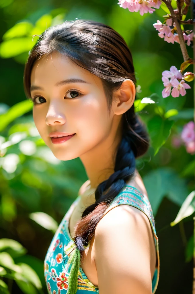 a cute Thai girl, outdoor, beautiful, soft lighting, vibrant colors, natural surroundings, artful composition, photorealistic, 8k, best quality, masterpiece
