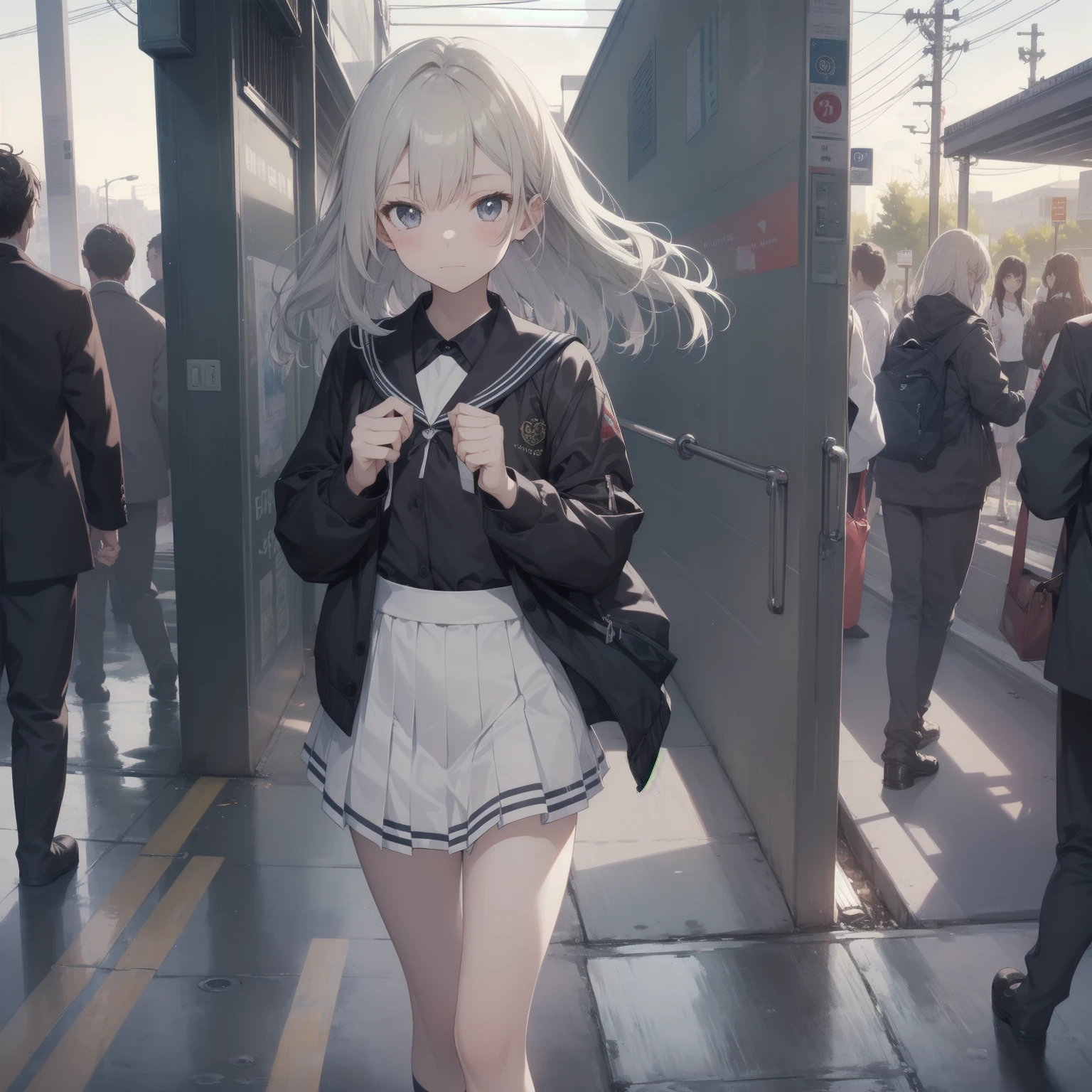 ultra-absurdres-Top quality by artist God, ultra-detailed, high resolution, anime moe artstyle, best anime 8k konachan wallpaper, pixiv contest winner, pool:2810, perfect anatomy,break, 1girl, (Please draw a girl walking sleepily to school alone. )break,(Solo,little female,13yo:1.3),Full limbs, complete fingers,a junior high school student, (very short hair), short cut, flat chest, , small butt, small black eyes, beautiful detailed eyes, well-proportioned iris and pupils, expressive eyes, highres detailed hair, soft expression, salor school_uniform, sailor collar, serahuku, bow, pleated skirt,(Detailed Lighting), (Detailed background), in the School commute route. break,super detailed skin, Best cinematic lighting powered by famous artist, 8k,beauty illustration,photoshop_(medium),very aesthetic,break,((artist:mery_(yangmalgage) )), artist:clamp ,artist:carnelian ,artist:kantoku ,