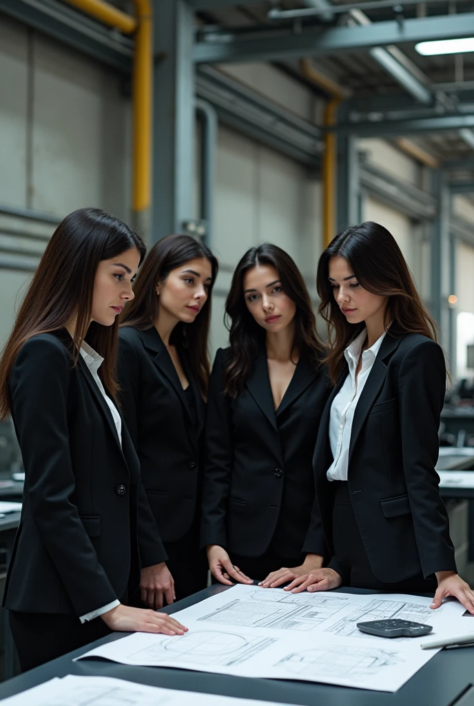 4 women in a suit as an industrial engineering, with black hair